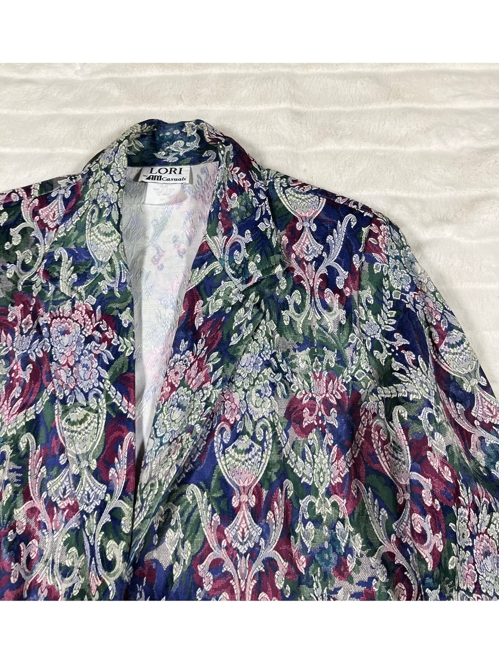 VTG Lori 6P Green Blue White Tapestry Button Fall Colorful Office Work Blazer